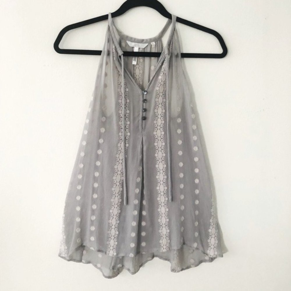Anthropologie Zoa Sheer Embroidered Tank